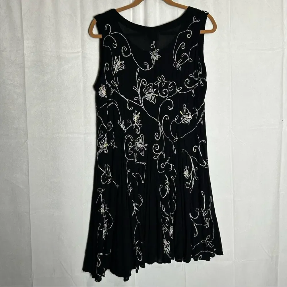 Vtg Angel Pastel Rainbow Embroidered Butterfly Flower‎ Black Knee Length Dress
